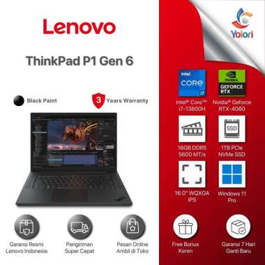 Lenovo ThinkPad P1 Gen 6-21FVS02R00 [Ci7-13800H, 16GB, 1TB SSD, Nvidia Geforce RTX-4060, Windows 11 