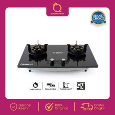 NIKO Kompor Gas 2 Tungku Titanium Flip Plus Timer Kompor Gas Tanam Stainless Steel