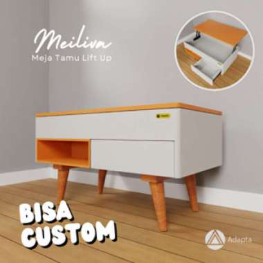 Adapta - Meja Lift Up dengan 2 Laci Minimalis Modern - Coffe Table Daun Pintu Lift Up Aesthetic PUTI