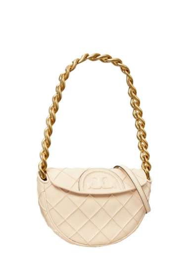 TORY BURCH Mini Fleming Soft Crescent Bag New Cream