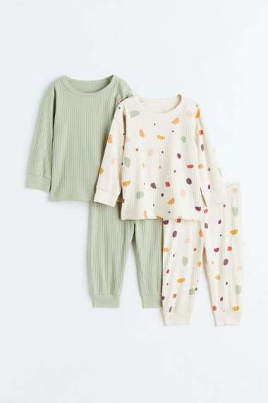 H&M Kids Ribbed Cotton Pyjamas 4Pcs Set Green Paiakan Anak (1106739002) 56
