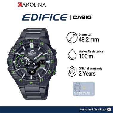 Jam Tangan Pria Casio Edifice WINDFLOW ECB-2200RC-1A3 Black Analog-Digital Dial Black Stainless Stee