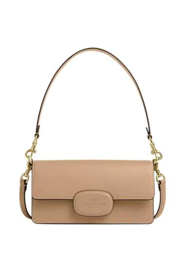 Coach Eliza Flap Crossbody With Leather Covered Closure Gold Tan