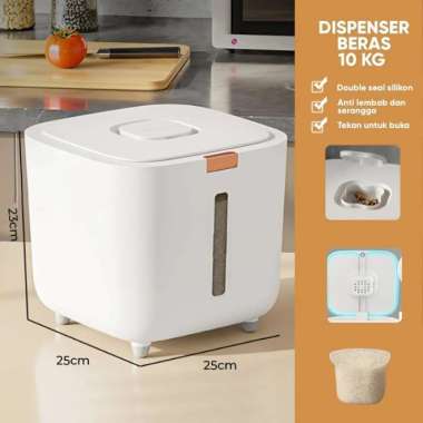 Dispenser Beras 10 Kg ANTI KUTU Tempat Beras 10Kg Wadah Beras Tempat Penyimpanan Beras 10kg Putih