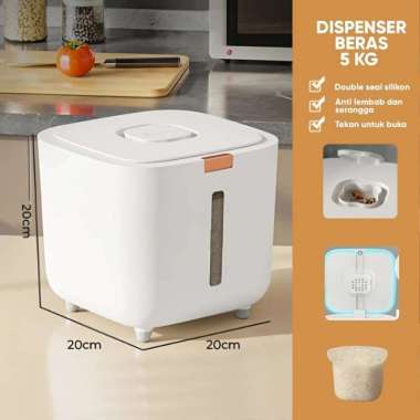 Dispenser Beras 10 Kg ANTI KUTU Tempat Beras 10Kg Wadah Beras Tempat Penyimpanan Beras 5kg Putih