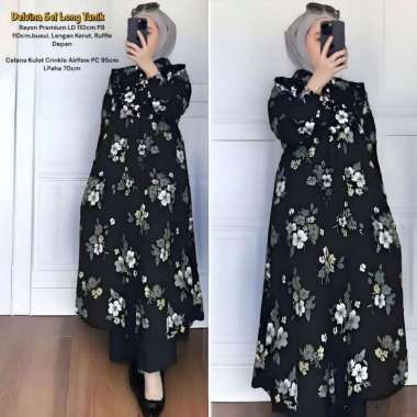 Mafaza Set Tunik - One Set Wanita Tunik Rayon Diamond Setelan Wanita Kekinian Celana Kulot LD 110cm 