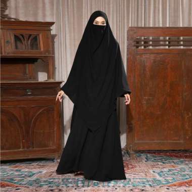 Lozy Hijab - Fatima Abaya Set (Abaya Set French Khimar Haji dan Umrah Bahan Zafera Anti UV) Black