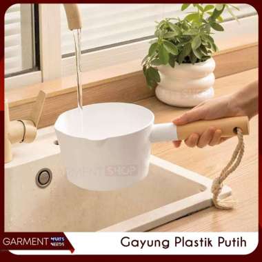 Gayung Air Cuci Beras Sayur Wastafel Gagang Motif Kayu Gayung Siram Putih Estetik Multifungsi NO BUB