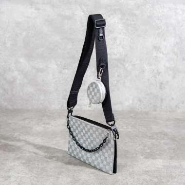 Tas LOUIS VUITTON TRIO POUCH GLITTER SILVER BLACK CHAIN SHOULDER BAG 100% ORIGINAL 24X16CM