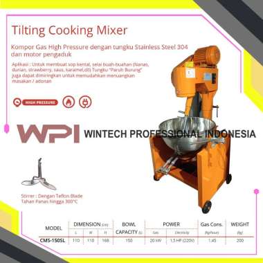 CMS-150SL Tilting Cooking Mixer - Mesin Pengaduk Adonan Dodol Selai - Kompor Gas High Pressure Pembu