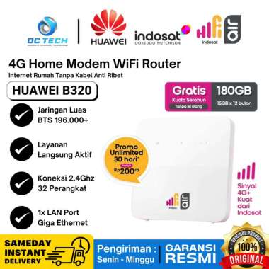 Modem Router Wifi Indosat Hifi Air Huawei B320 High Speed 4G+ Free Kuota 180GB 12Bulan Garansi Resmi
