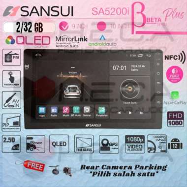 SANSUI Beta Plus Series NFC 2/32 GB Android 9" Inch SA-5200I Head Unit Tape Mobil + Kamera Mundur
