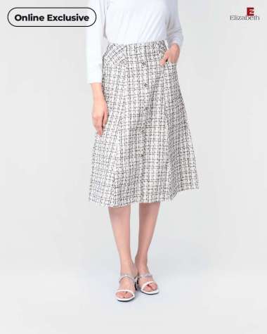 Elizabeth Clothing - Rok Midi Kotak-Kotak 0559-2853 Light Cream