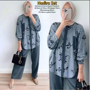 Nadira One Set Wanita Kekinian Setelan Baju Kemeja Celana Panjang Rayon Premium LD 110 Outfit Harian