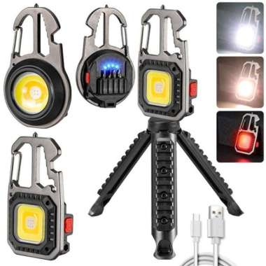 EDC Lampu Senter LED Gantungan Kunci Multifungsi COB Rechargeable W5138 Dengan Tripod Outdoor 6 Mode