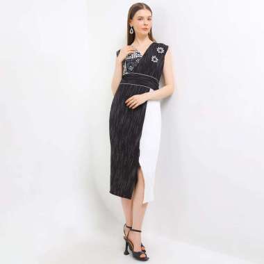 Rianty Batik Premium Wanita Dress Furing Hitam Putih Nawa L