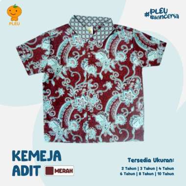 PLEU Kemeja Batik Adit | Kemeja Batik Anak Laki Laki Usia 2-8 Tahun 3 tahun Merah