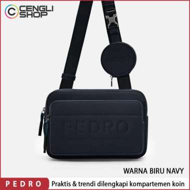 TAS SELEMPANG PRIA PEDRO SLING BAG ORIGINAL BRANDED TERBARU BIRU NAVY BLUE PM052
