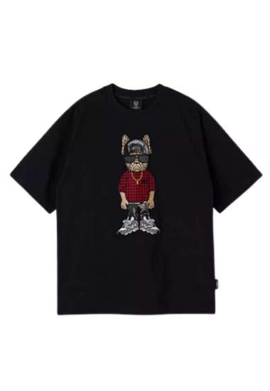 Lifework Snapback Hip Dog Applique Short Sleeve T-shirt - Black