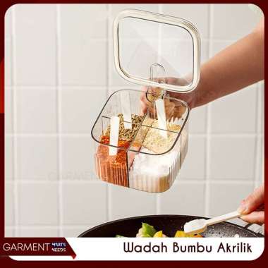 Toples Bumbu Dapur 4 Sekat Handle Buka Tutup Minimalis Seasoning Jar Box Spices Transparan BUBBLEWRA
