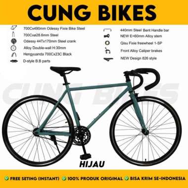 Sepeda balap Fixie Odessy 1050 Rem Torpedo Doltrap 700c stang dropbar Hijau