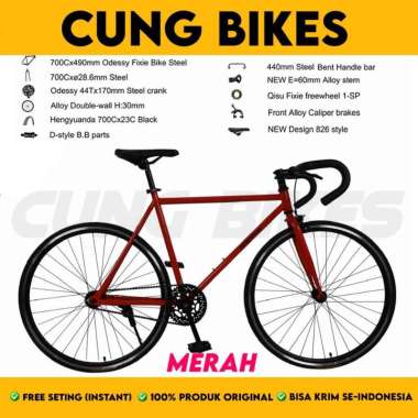 Sepeda balap Fixie Odessy 1050 Rem Torpedo Doltrap 700c stang dropbar Merah