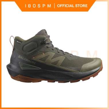 SALOMON - Elixir Activ Mid Gore-Tex, Men's Hiking Shoes, Peat / Black / Caramel Cafe - Sepatu Hiking