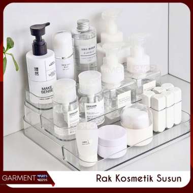 Rak Akrilik 3 Tingkat Organizer Meja Penyimpanan Kosmetik Parfum Rack Susun Transparan Bagus Estetik