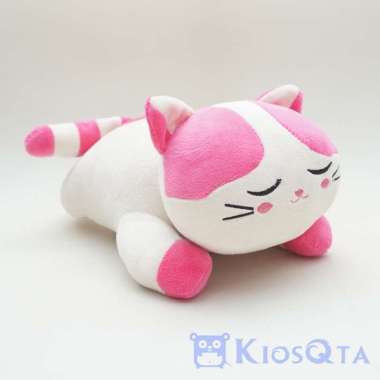 boneka kucing tiarap lying cat pink putih bisa bersuara medium MAR
