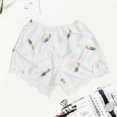 Wimiu Celana Pendek Satin Celana Rumah Wanita Santai Casual Shorts Short Pants Motif Nanas 300295 Pu