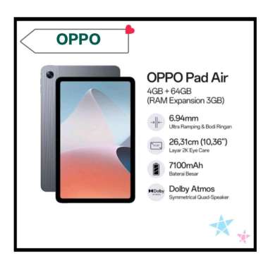 OPPO PAD AIR RAM 4/64 GB GARANSI RESMI ORIGINAL 1 TAHUN BISA KREDIVO GREY
