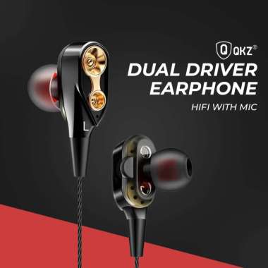 QKZ Dual Driver Earphone HiFi Dengan Mic - QKZ-CK8 Hitam