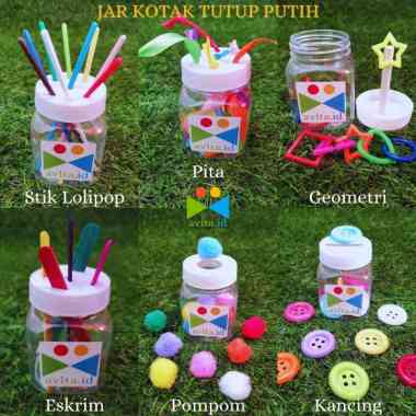 [KOTAK] Jar Satuan Pompom, Kancing, Stik Lolipop, Stik Eskrim, Geometri, Pita / Busy Jar Satuan / Ja