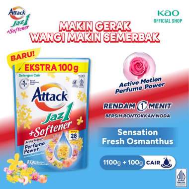 Attack Jaz1 Plus Softener Deterjen Cair Sensation Fresh Osmanthus Pouch 1100+100 g