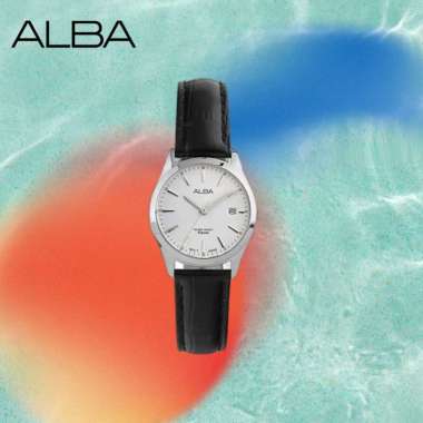 Jam Tangan Wanita Alba AH7BN7 AH7BN7X1 Silver Dial Black Leather Strap Original Garansi Resmi
