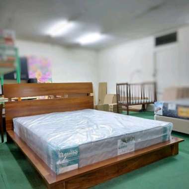 SET Tempat Tidur Minimalis Kayu Jati Jepara + Kasur GUHDO Springbed - Ranjang - BONUS Bantal Guling 