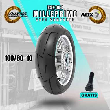 Sepasang/Satuan BAN MOTOR VESPA MATIC ADX MILLEPRIMO 100/80 + 120/80 Ring 10 Tubeless 100/80-10 & 12