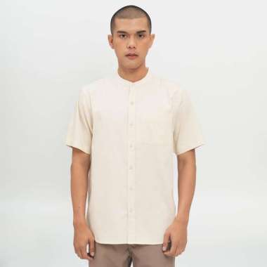 M231 Kemeja Pria Koko Shanghai Polos Pendek Cream 0914A Dewasa-XL