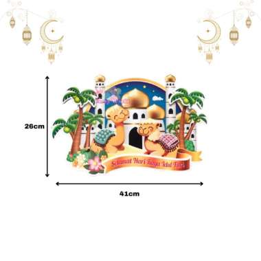 Hiasan Dinding Dekorasi Lebaran Happy Eid Mubarak Masjid & Unta unta