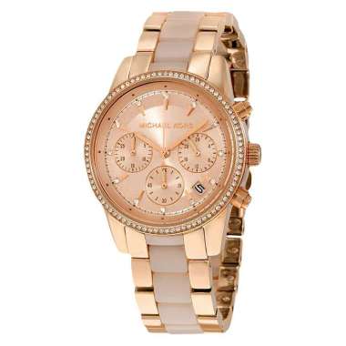 Michael Kors MK6307 Ritz Chronograph Rose Gold Dial Original Jam Tangan Wanita