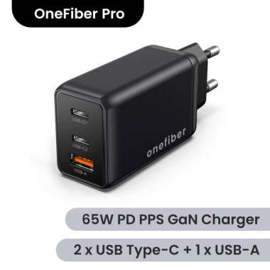 GaN Power Adapter (Kepala Batok Charger) 65W Quick Charge PD 3.0 PPS 3 Port – 2 x USB-Type C + 1 x U