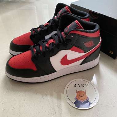 Air Jordan 1 Mid Black Fire Red GS [554725-079] 38.5