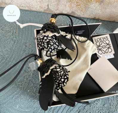 Loewe Bird Leather Bag Charm Black & Multicolor Multicolor