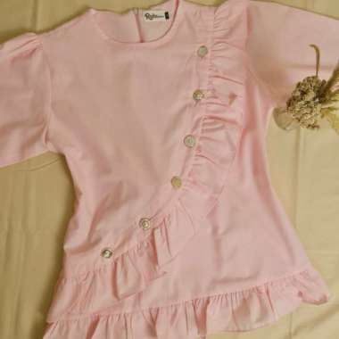 Blouse wanita Lili blouse atasan katun Kekinian Lengan Panjang kemeja kerja wanita L/XL Rose