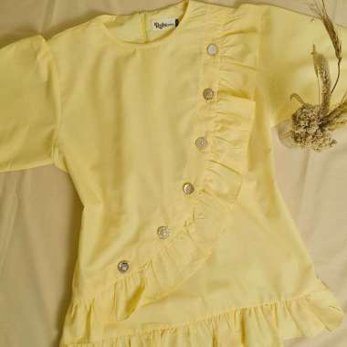 Blouse wanita Lili blouse atasan katun Kekinian Lengan Panjang kemeja kerja wanita L/XL Yellow