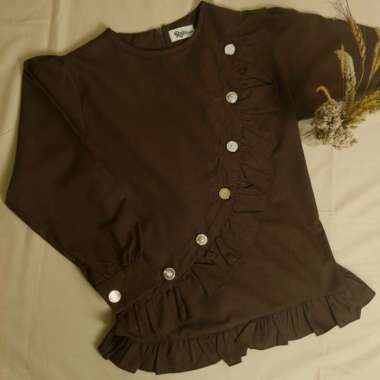 Blouse wanita Lili blouse atasan katun Kekinian Lengan Panjang kemeja kerja wanita L/XL Expresso