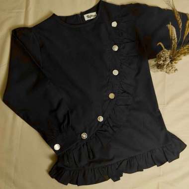 Blouse wanita Lili blouse atasan katun Kekinian Lengan Panjang kemeja kerja wanita S/M Black