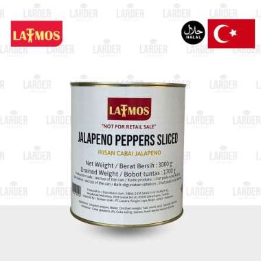 Latmos Jalapeno Peppers Sliced 3KG | Irisan Cabai Jalapeno