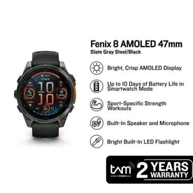 GARMIN Fenix 8 Amoled Slate Gray Steel 47 mm Ultimate GPS Multisport Smartwatch Garansi TAM