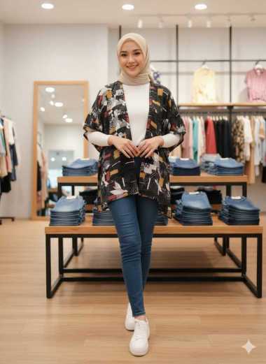 Outer Hijab Kekinian One Size Abstrak Hitam